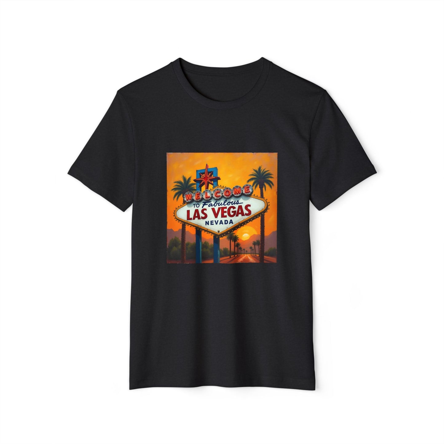 Colorful Welcome to Las Vegas Sign Sunset ~ Organic T-Shirt for Travel Lovers