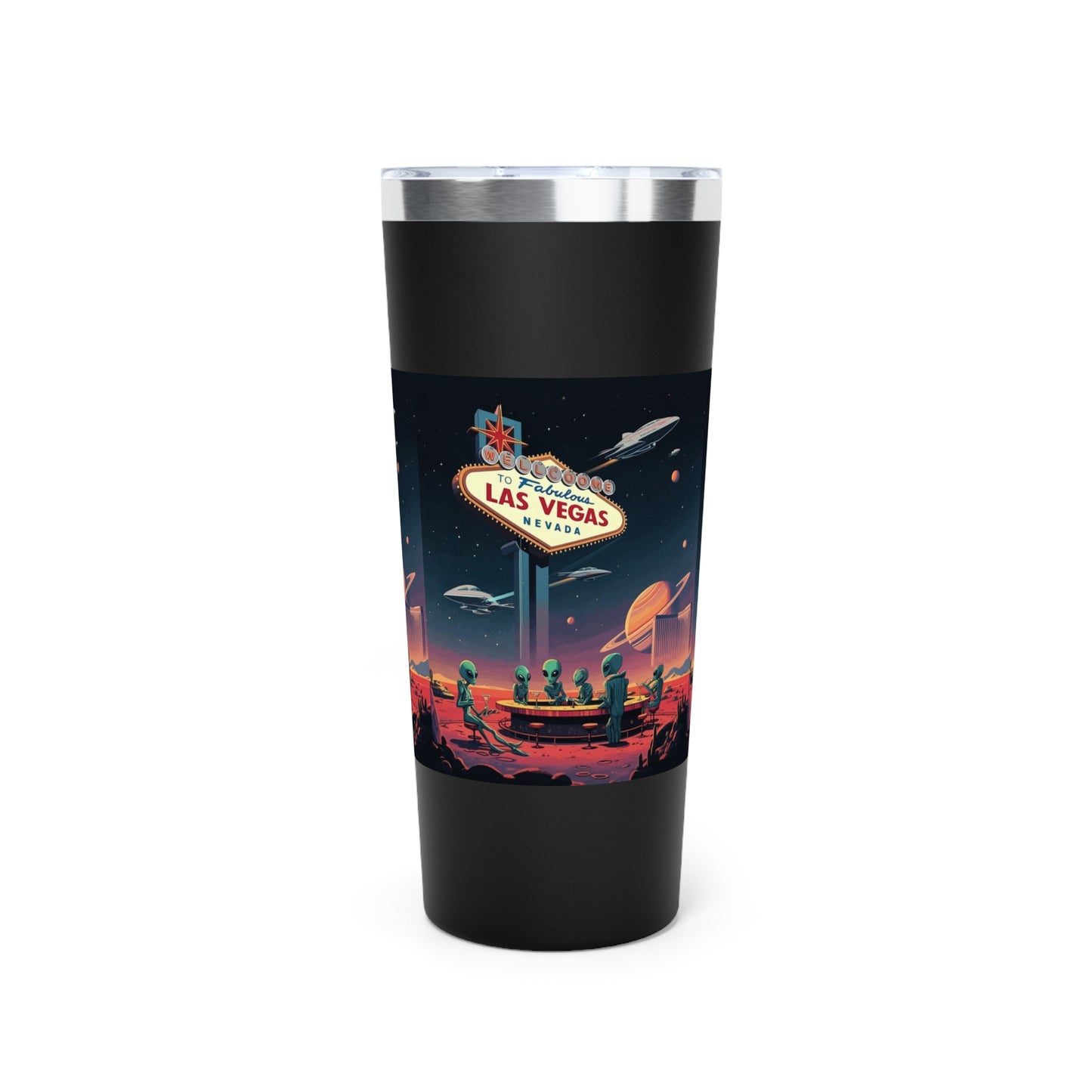 Aliens Hanging at the Welcome to Las Vegas Sign Travel Mug a MUST HAVE for your next Trip To Vegas! 22oz Copper Insulated Travel Mug