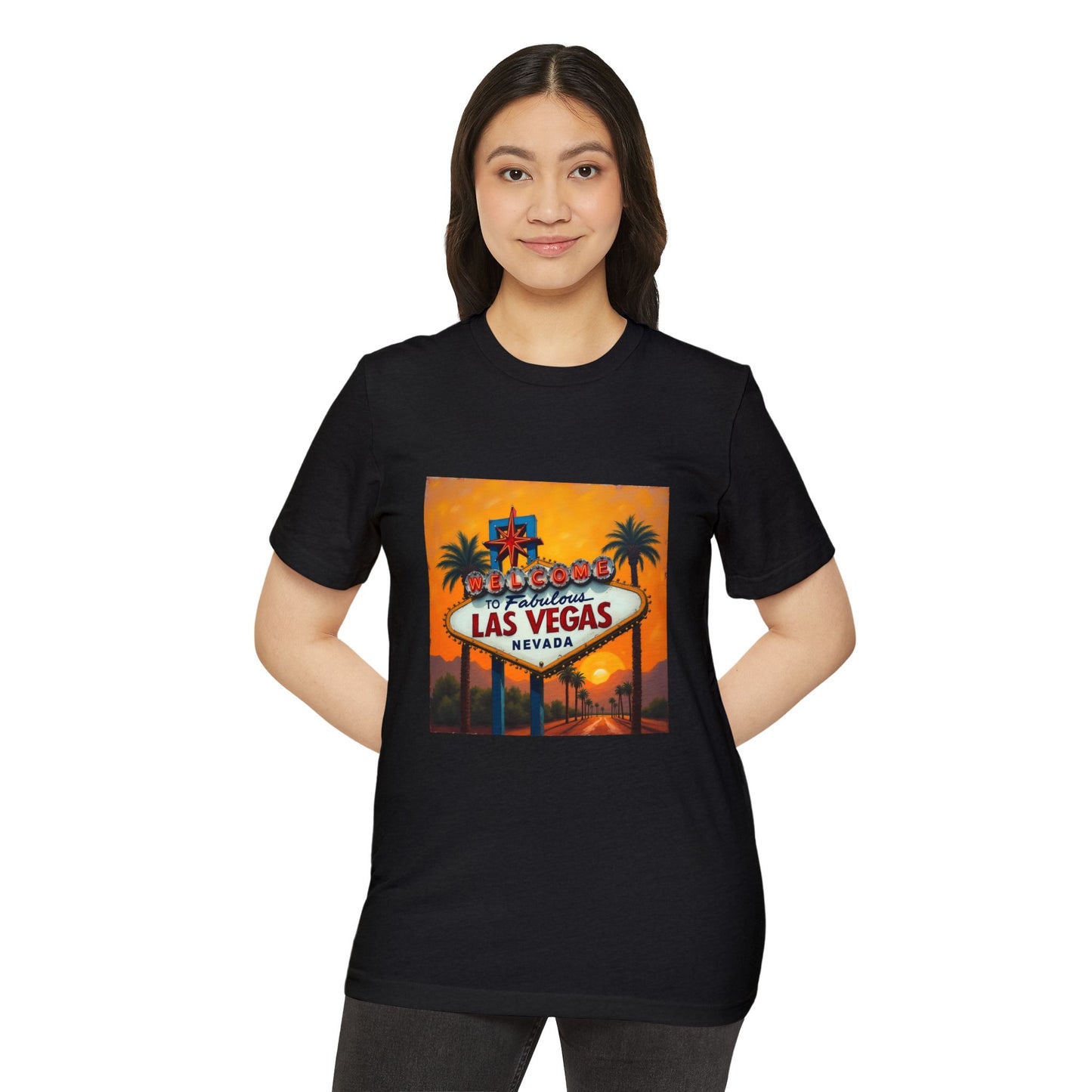 Colorful Welcome to Las Vegas Sign Sunset ~ Organic T-Shirt for Travel Lovers