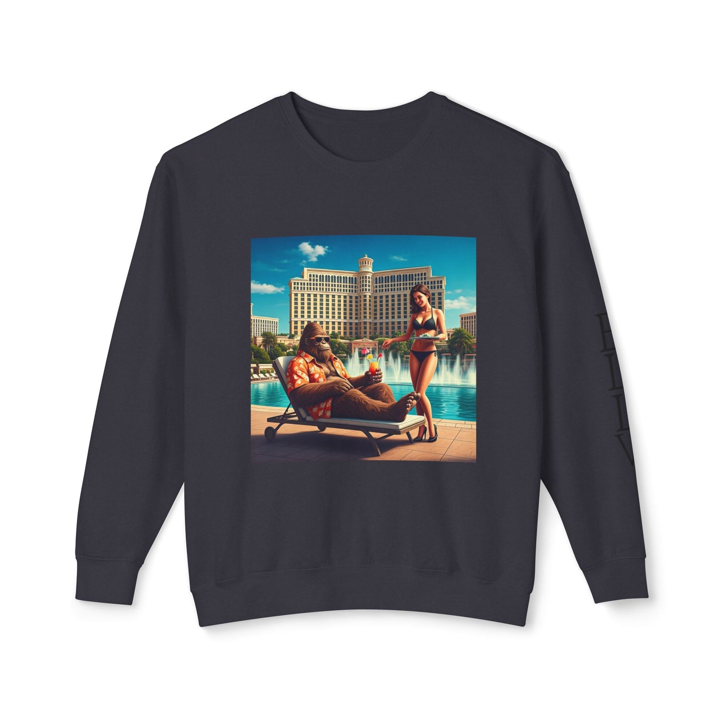 Sasquatch Chillin with a cocktail by a Resort Pool in Las Vegas ~ Uni Sex Crew Neck Sweat Shirt