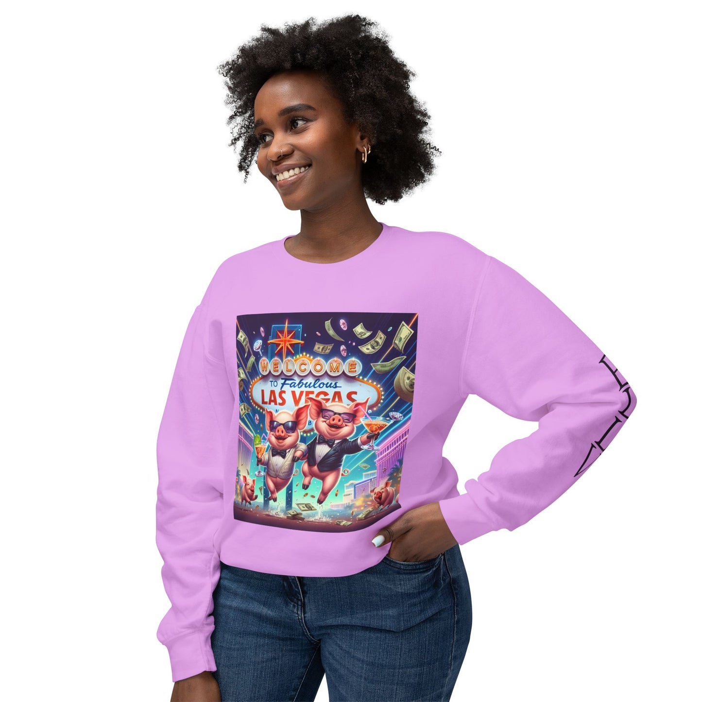 Happy as Pigs In Las Vegas ~ Uni Sex Crew Neck Sweat Shirt