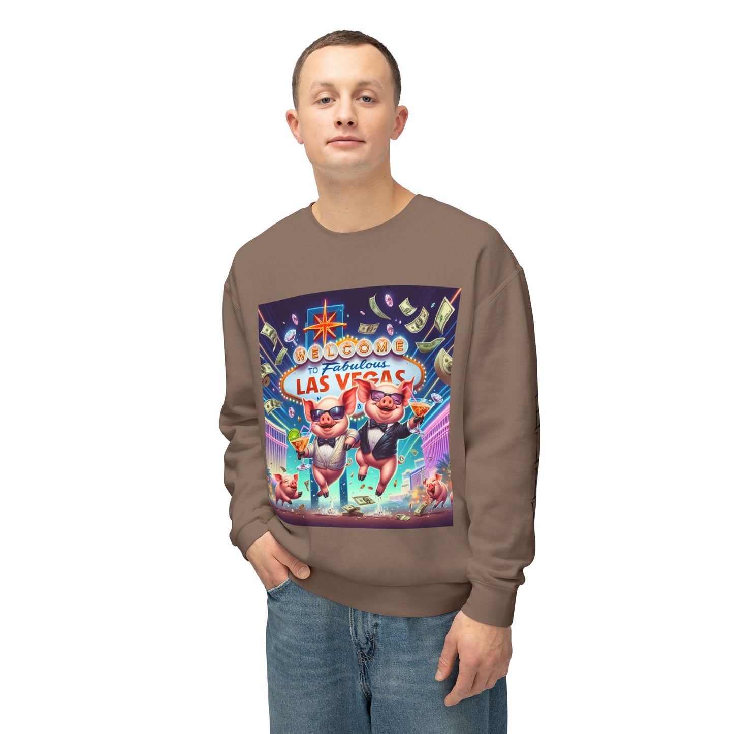 Happy as Pigs In Las Vegas ~ Uni Sex Crew Neck Sweat Shirt