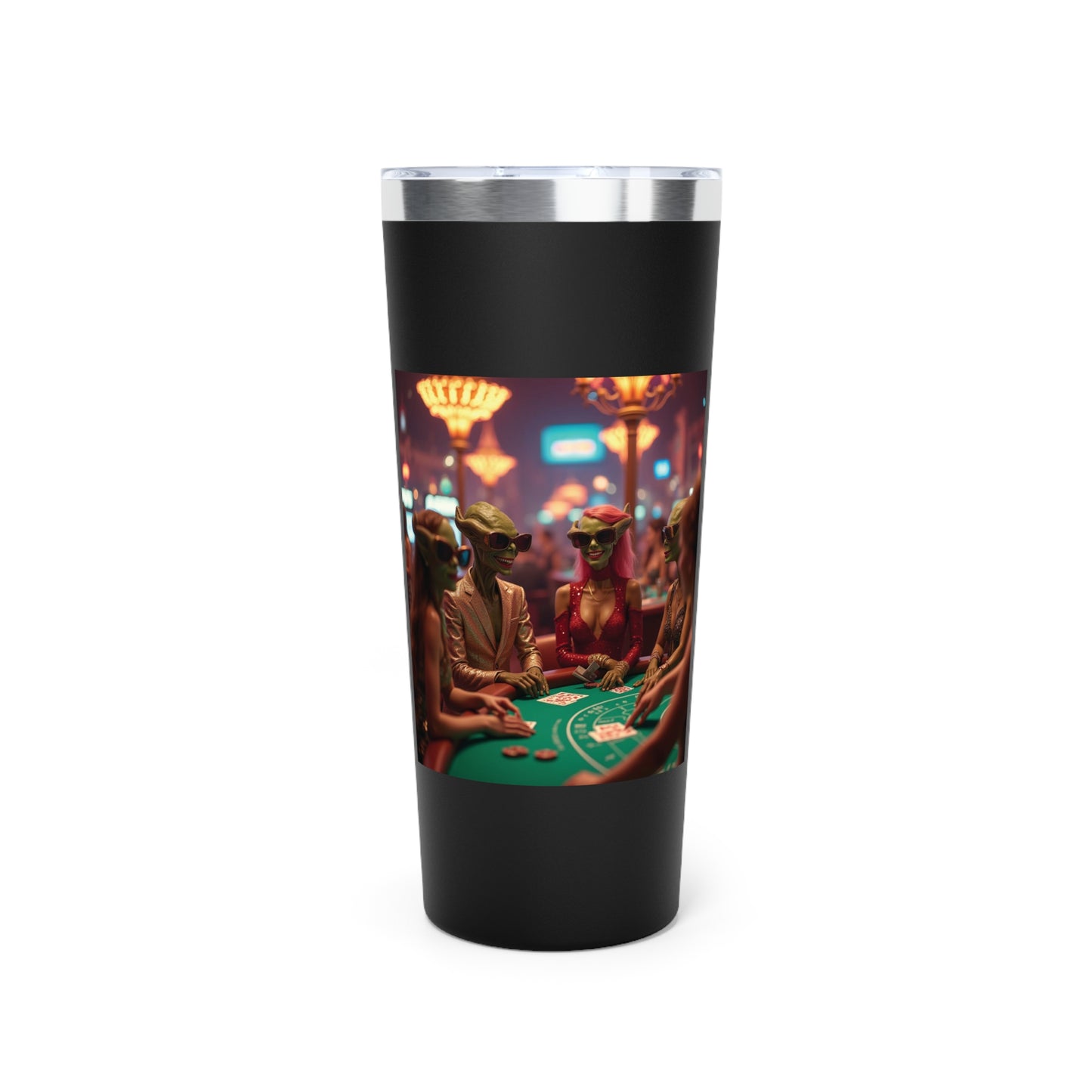 Aliens Playing Black Jack in Las Vegas Travel Mug a MUST HAVE for your next Trip To Vegas! 22oz Copper Insulated Travel Mug