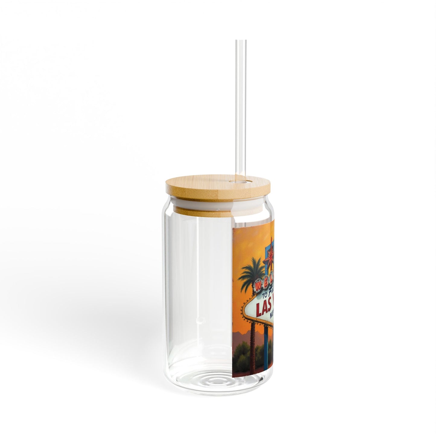 Welcome to Las Vegas Colorful Sunset 16oz Sipper Glass with Bamboo Lid & Straw a MUST HAVE for your next Trip To Vegas!