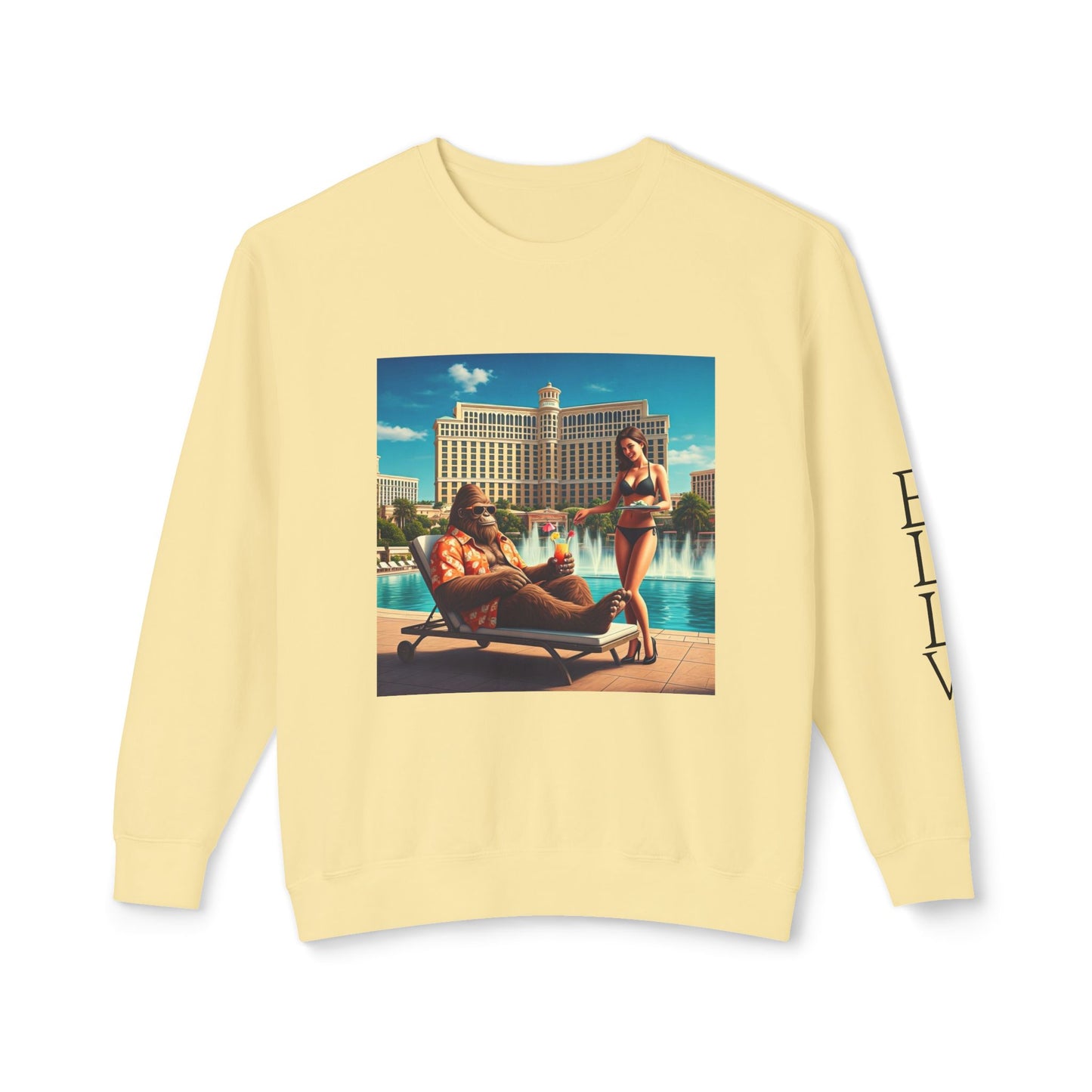 Sasquatch Chillin with a cocktail by a Resort Pool in Las Vegas ~ Uni Sex Crew Neck Sweat Shirt