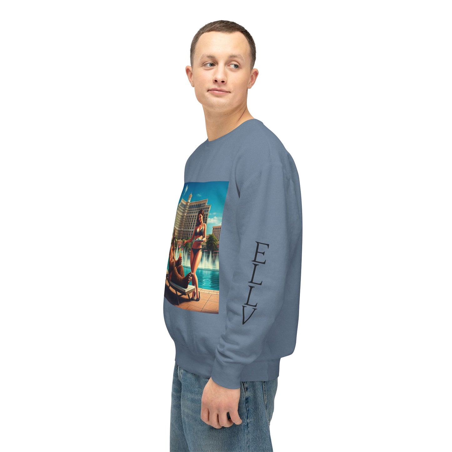 Sasquatch Chillin with a cocktail by a Resort Pool in Las Vegas ~ Uni Sex Crew Neck Sweat Shirt